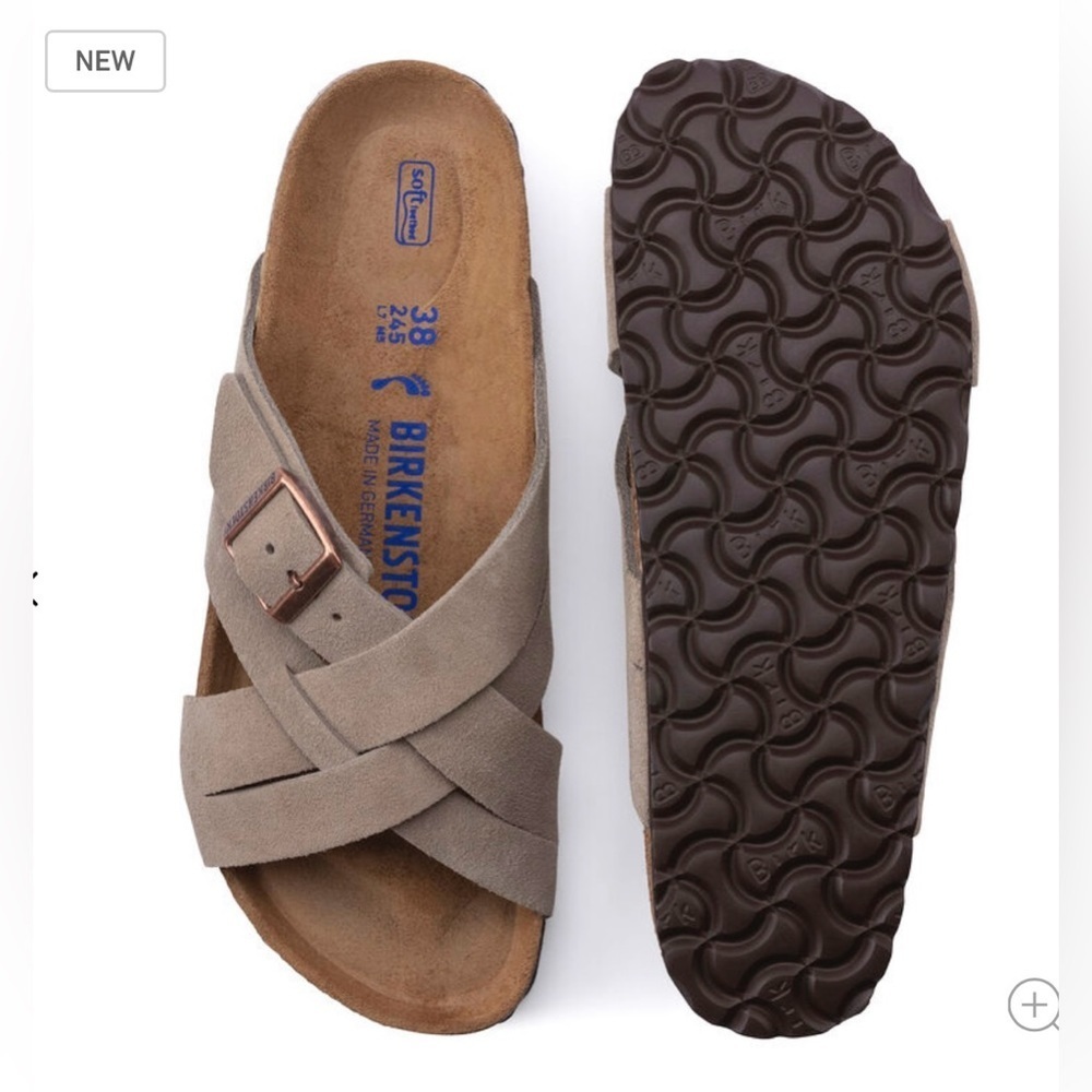 NWT Birkenstock Lugano Soft Footbed Suede Leather Taupe Sandals Men’s Sz 44/11 - Picture 8 of 10